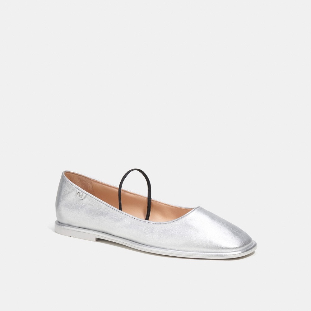 Coach Emilia Mary Jane In Silver Metallic Size 5.5